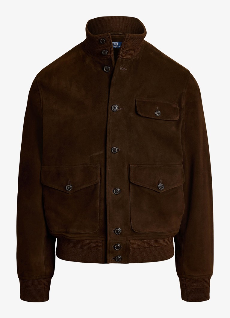 Ralph Lauren Heren Suède jack met borstzak in de kleur Dark Beech / Donkerbruin