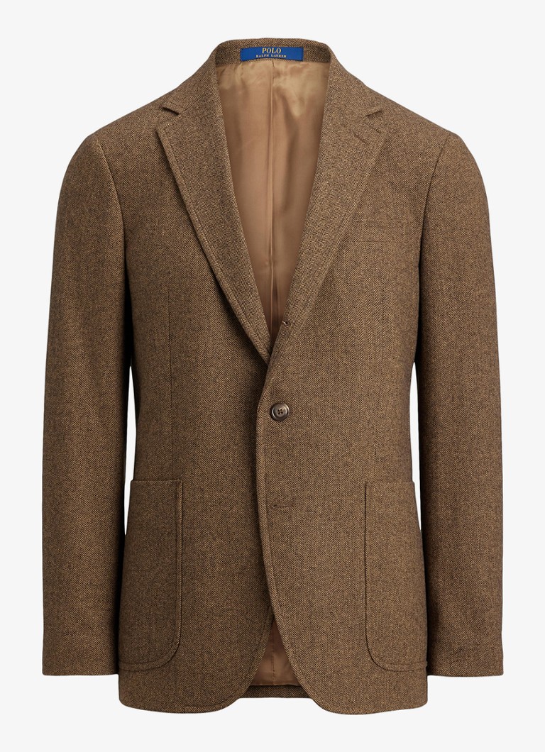 Ralph Lauren Heren Polo modern fit colbert in wolblend met visgraatdessin in de kleur Brown/Tan / Bruin