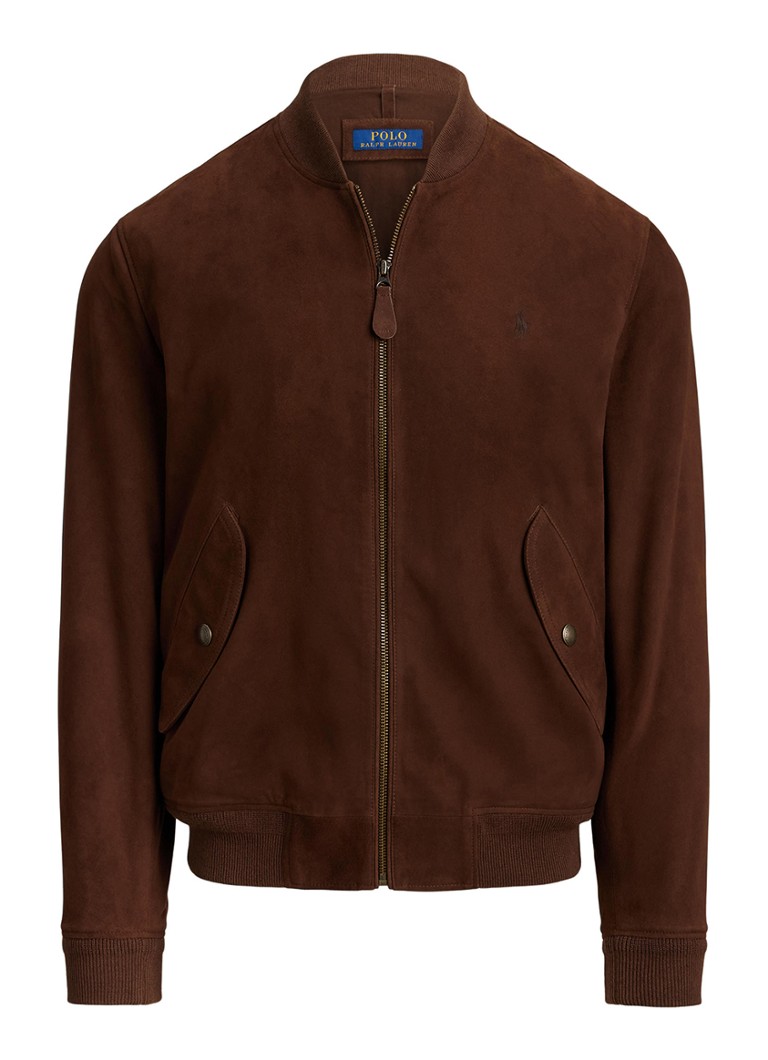 Ralph Lauren Heren Bomberjack van suède met klepzakken in de kleur Cooper Brown / Bruin