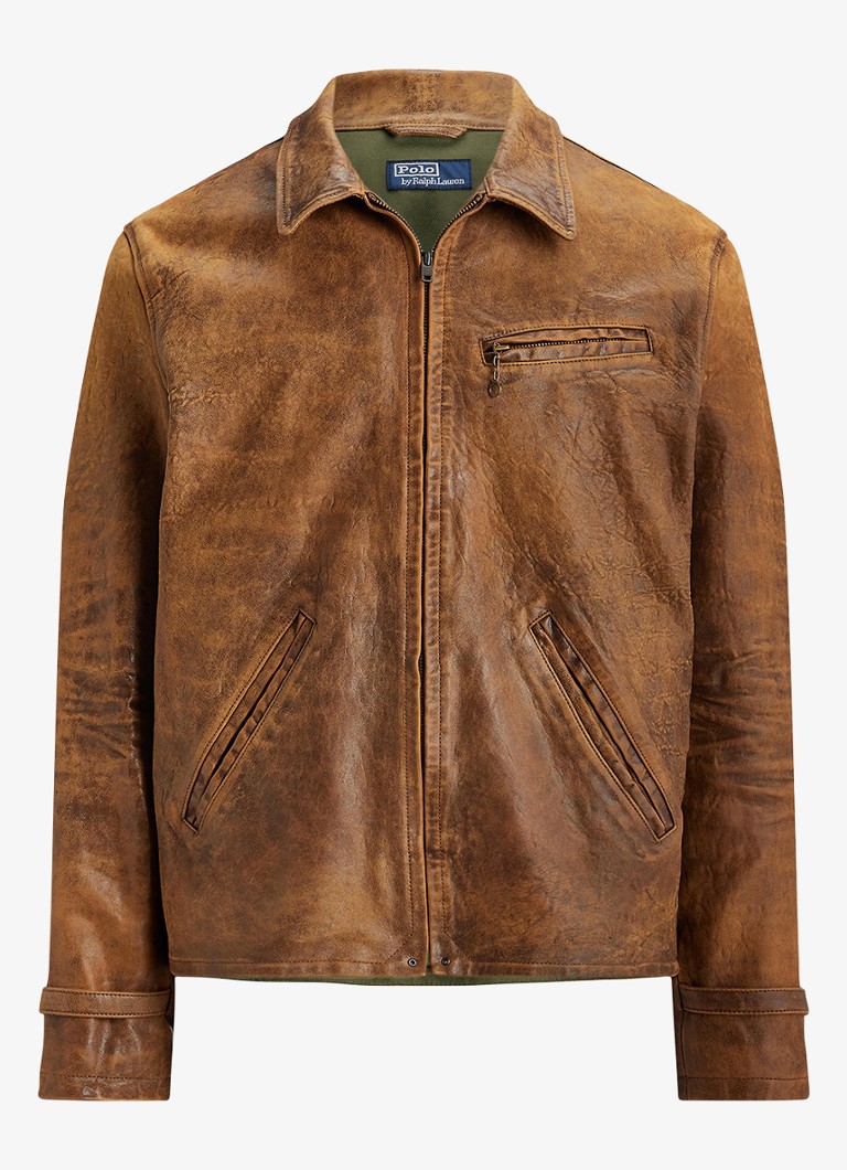 Ralph Lauren Heren Jack van schapenleer met ritszakken in de kleur Soft Brown X / Bruin