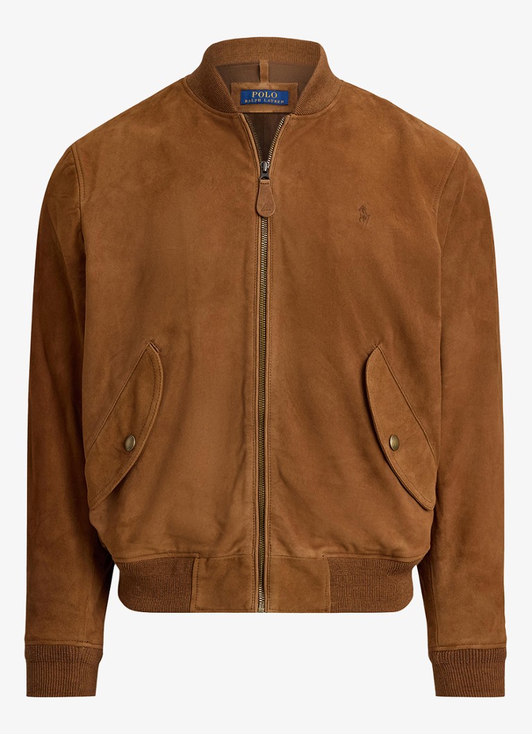 Ralph Lauren Heren Bomberjack van suède met klepzakken in de kleur Country Brown-2Ye7 / Bruin