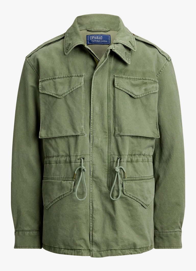 Ralph Lauren Heren Satinet veldjas met opgestikte zakken en trekkoord in de kleur Mint Olive Washed / Olijfgroen