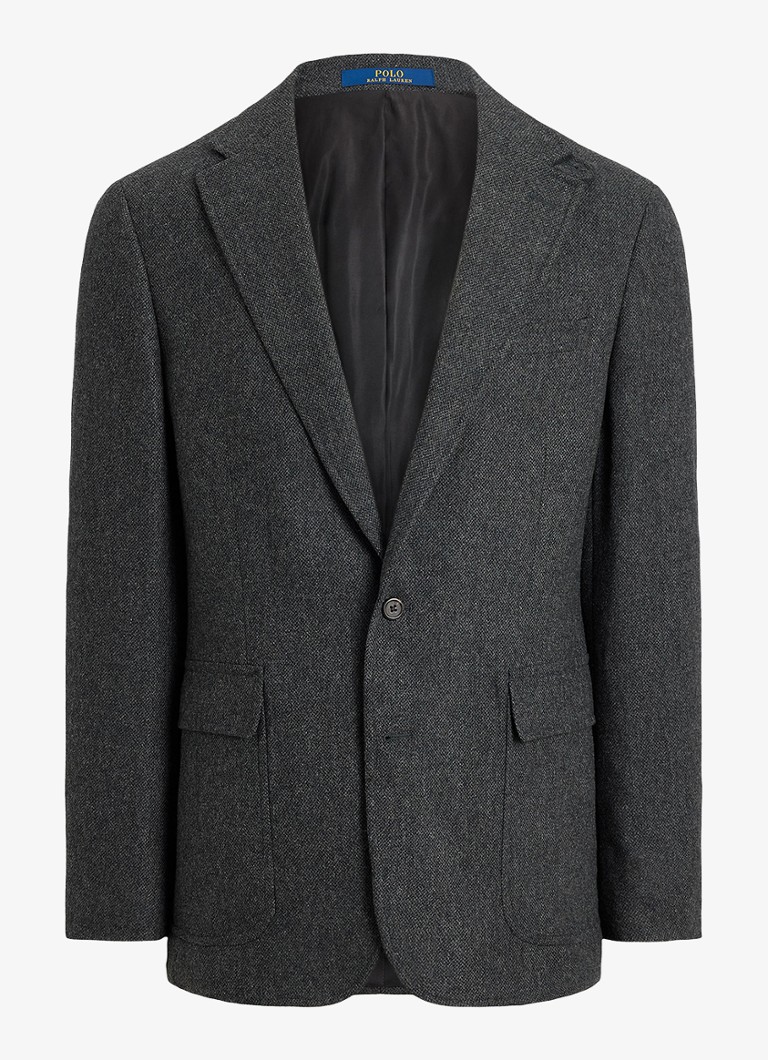 Ralph Lauren Heren Regular fit colbert in wolblend met klepzakken in de kleur Charcoal / Antraciet