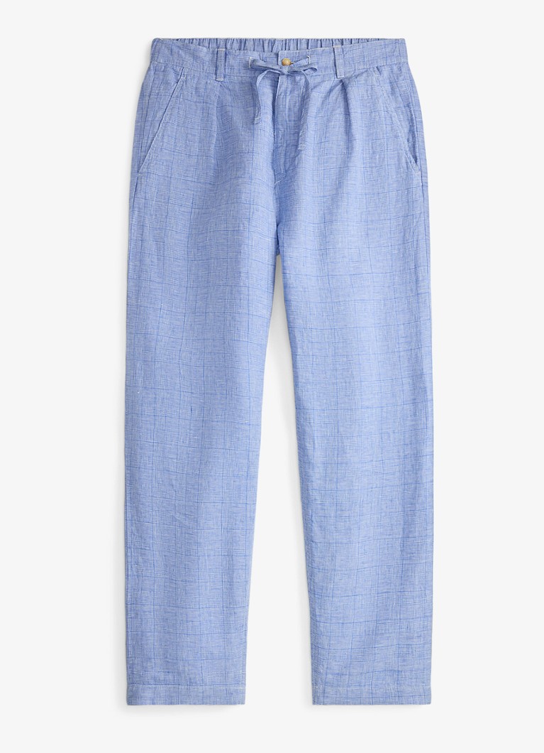 Ralph Lauren Heren Lateef relaxed fit broek van linnen met trekkoord in de kleur 7273 Blue White / Blauw