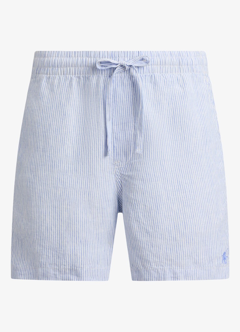 Ralph Lauren Heren Polo Prepster straight fit korte broek van linnen in de kleur 6771A Cabana Blue White / Lichtblauw