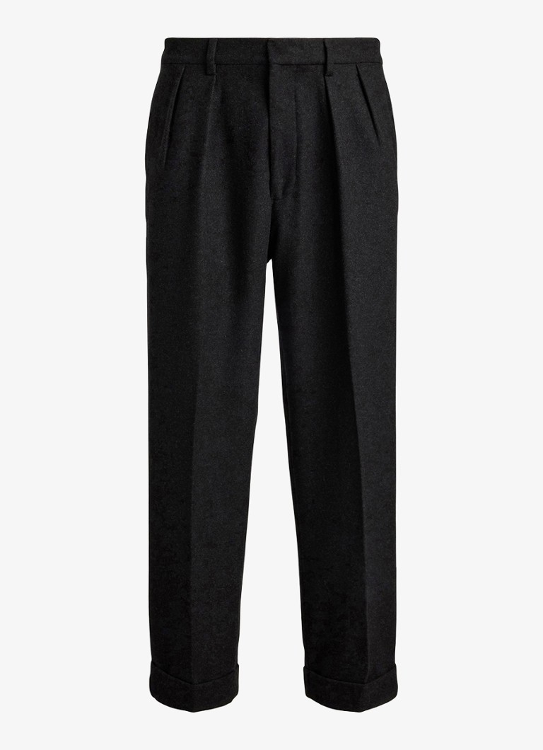 Ralph Lauren Heren Suffield relaxed fit pantalon in wolblend met plooidetail in de kleur Dark Grey / Donkergrijs