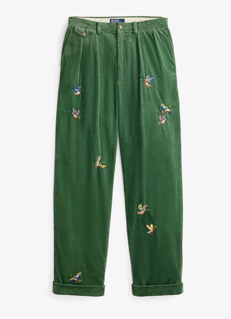 Ralph Lauren Heren Tapered fit broek van corduroy met borduring in de kleur Meadow Green Aoe-ZWJV / Groen