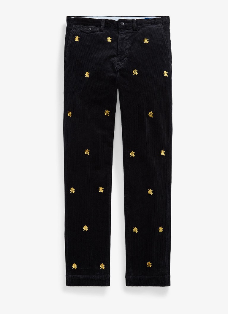 Ralph Lauren Heren Slim fit chino van corduroy met logoborduring in de kleur Polo Black W/Crest AOE-ZX30 / Zwart