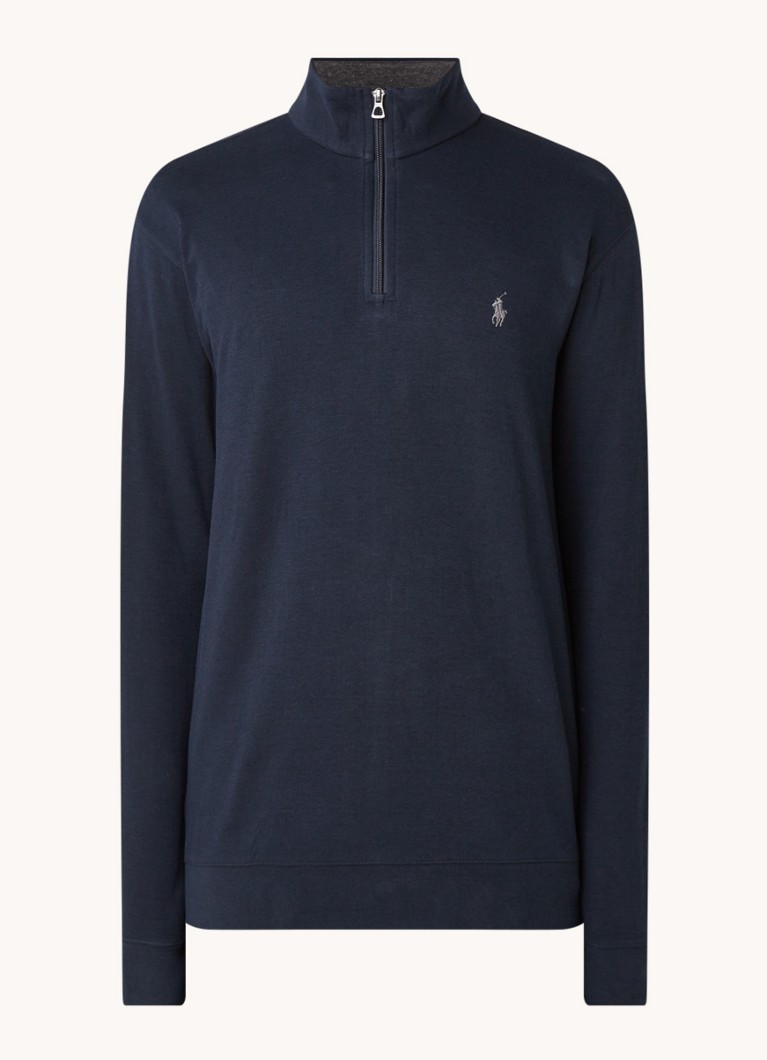 Ralph Lauren Heren Sweater met halve rits en logoborduring in de kleur Aviator Navy/C9678