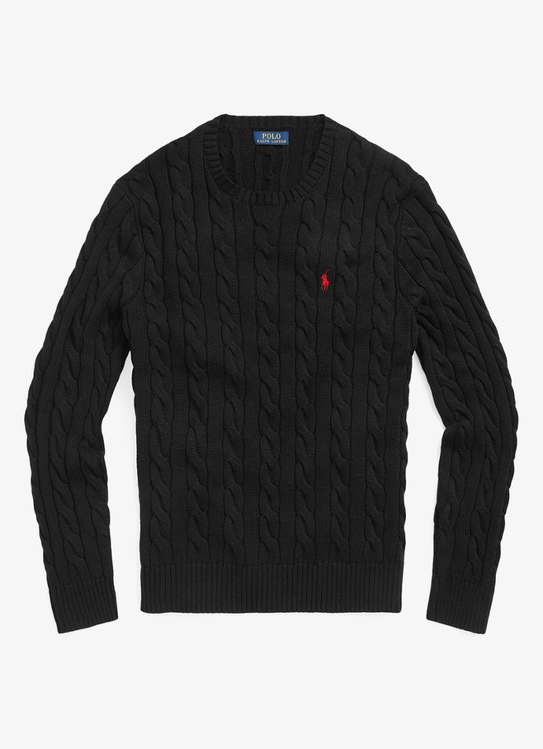 Ralph Lauren Heren Kabelgebreide pullover met logoborduring in de kleur Polo Black / Zwart