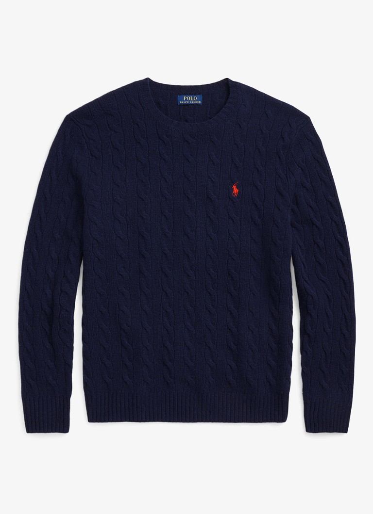 Ralph Lauren Heren Kabelgebreide trui in kasjmierblend met logoborduring in de kleur Hunter Navy / Blauw