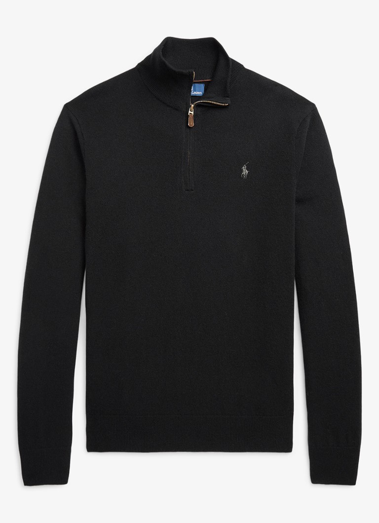 Ralph Lauren Heren Fijngebreide pullover van wol met halve rits in de kleur Zwart