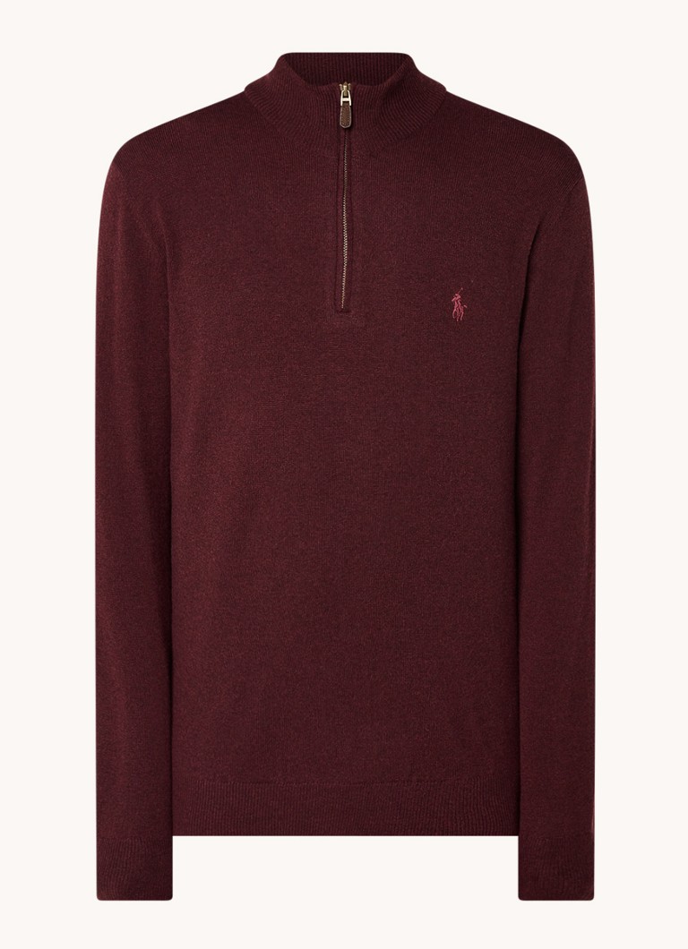 Ralph Lauren Heren Fijngebreide pullover van wol met halve rits in de kleur Aged Wine Heather / Wijnrood