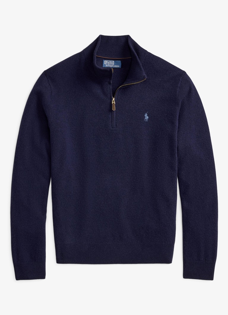 Ralph Lauren Heren Fijngebreide pullover van wol met halve rits in de kleur Hunter Navy / Donkerblauw