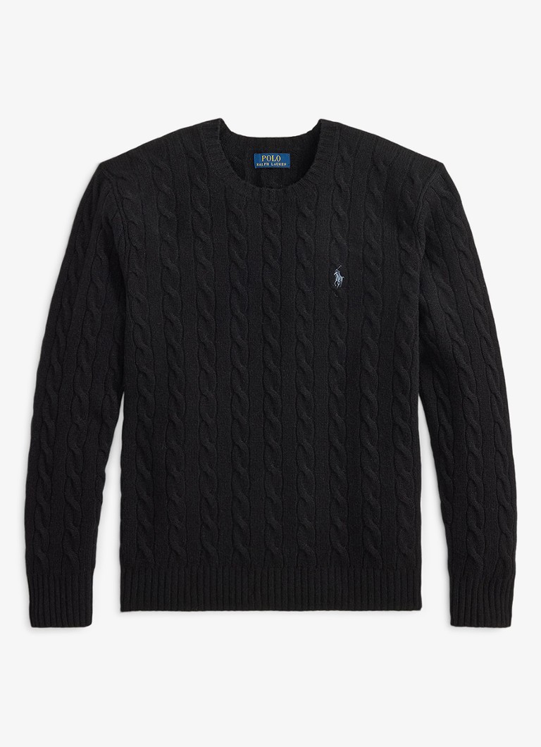 Ralph Lauren Heren Kabelgebreide trui in kasjmierblend met logoborduring in de kleur Polo Black / Zwart