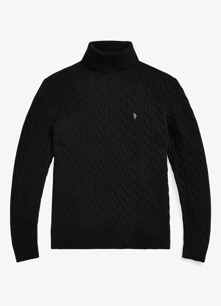 Ralph Lauren Heren Kabelgebreide coltrui in kasjmierblend in de kleur Polo Black / Zwart
