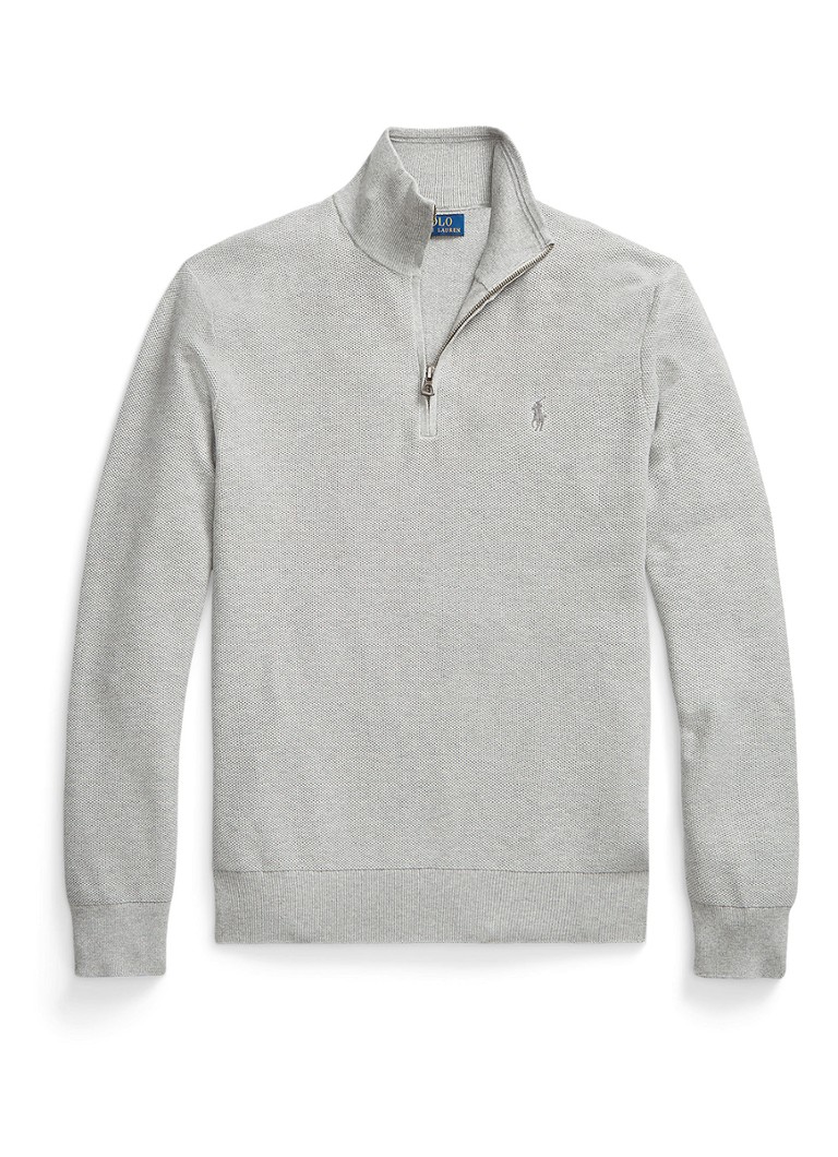 Ralph Lauren Heren Fijngebreide pullover met halve rits en logoborduring in de kleur Andover Heather / Grijs