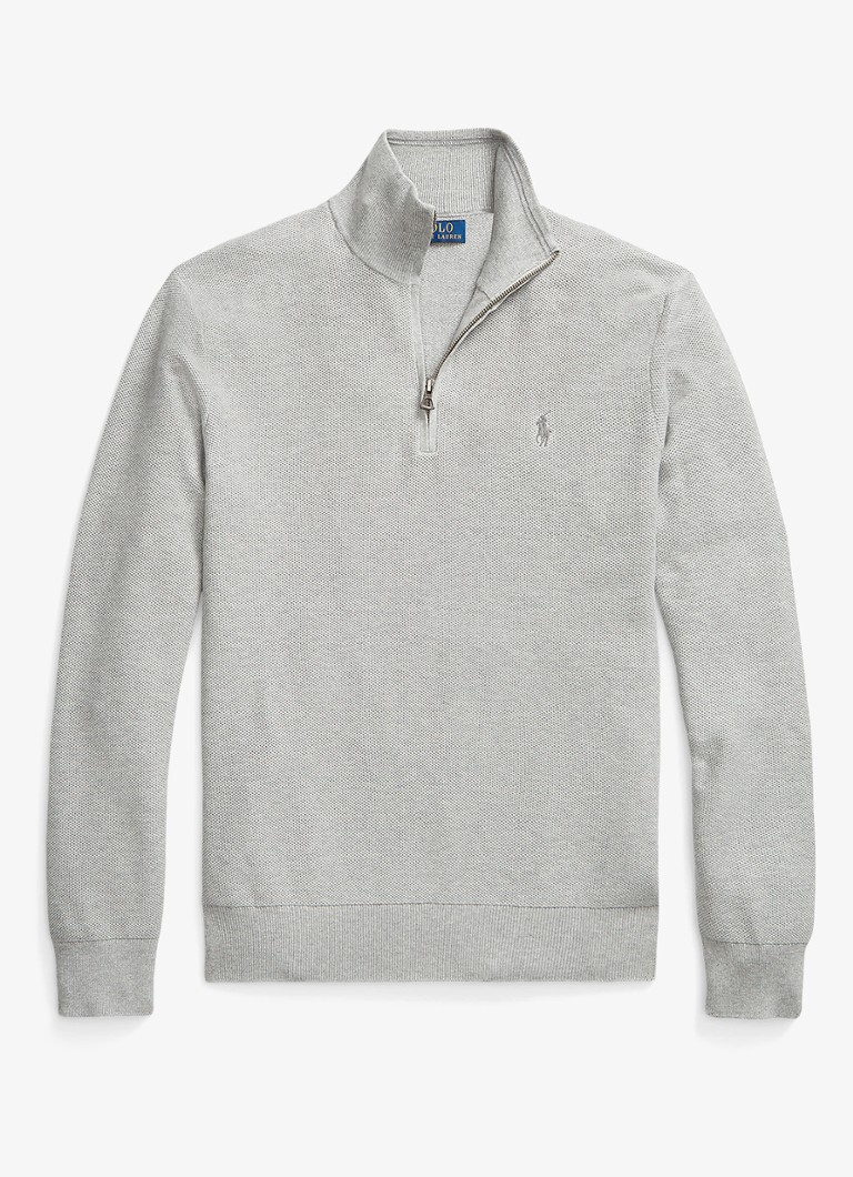 Ralph Lauren Heren Fijngebreide pullover met halve rits en logoborduring in de kleur Andover Heather / Grijs