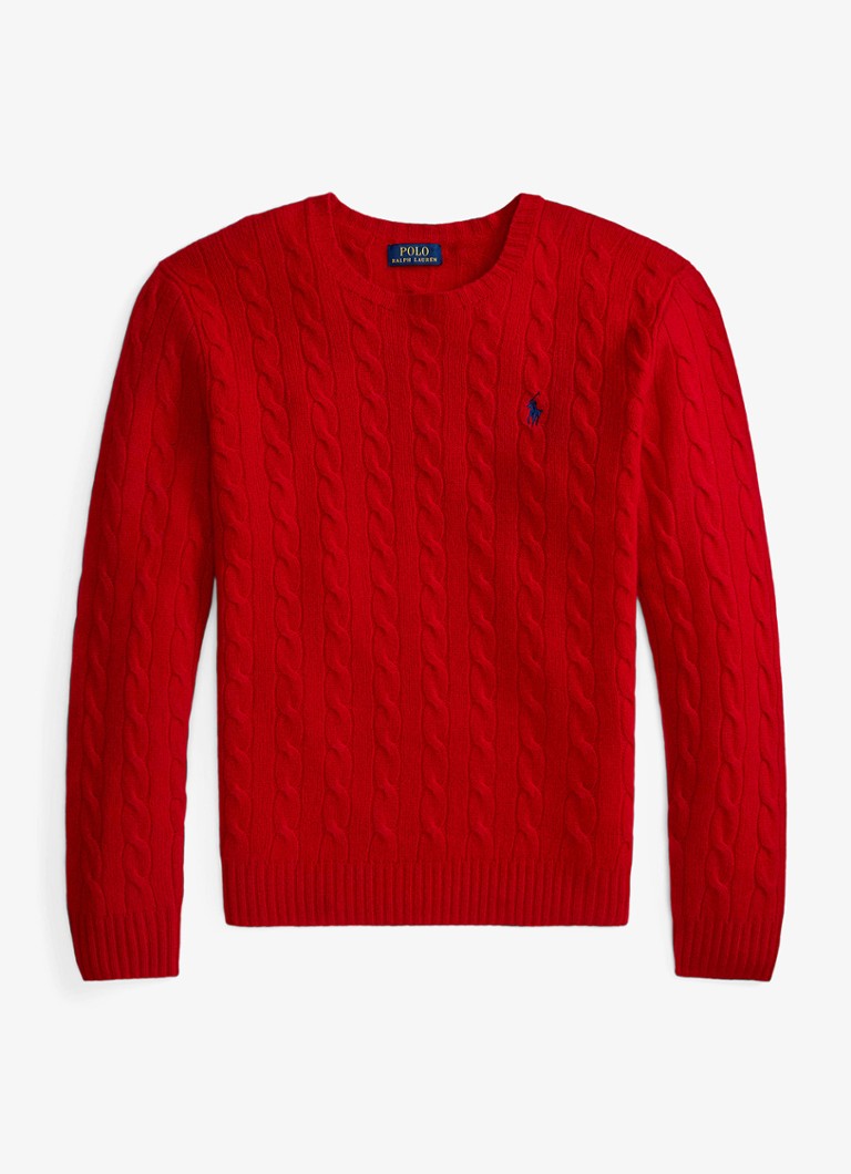 Ralph Lauren Heren Kabelgebreide trui in kasjmierblend met logoborduring in de kleur Park Ave Red / Rood