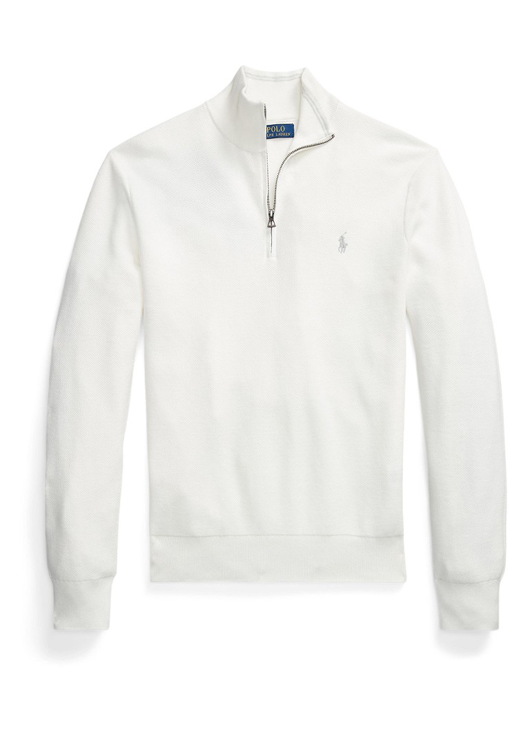 Ralph Lauren Heren Fijngebreide pullover met halve rits en logoborduring in de kleur Deckwash White / Wit