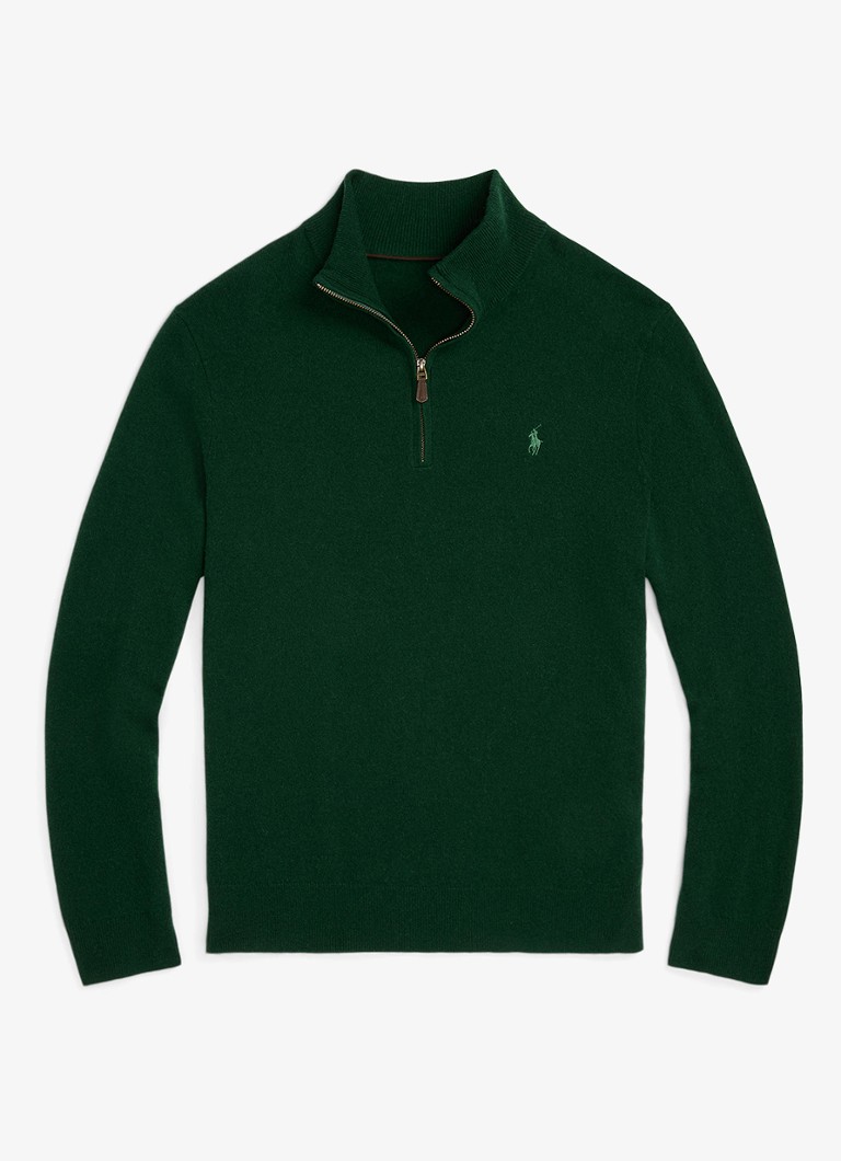 Ralph Lauren Heren Fijngebreide pullover van wol met halve rits in de kleur Moss Agate / Donkergroen