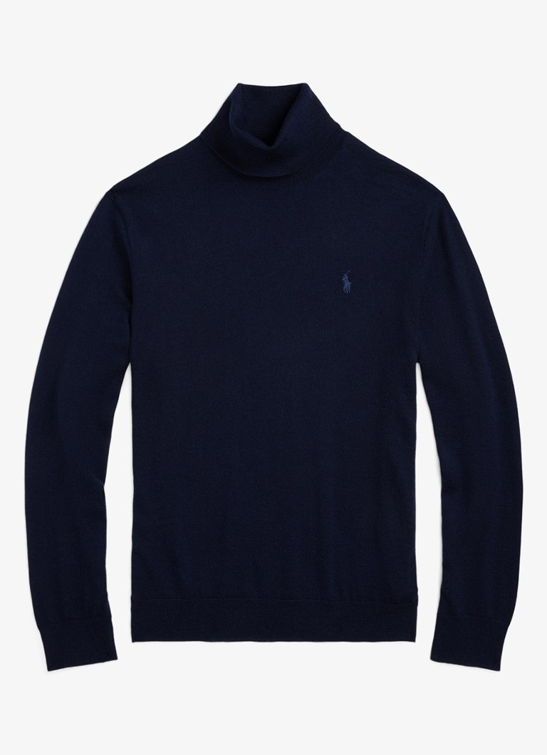 Ralph Lauren Heren Fijngebreide coltrui van wol met logoborduring in de kleur Hunter Navy / Donkerblauw