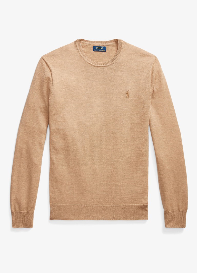 Ralph Lauren Heren Fijngebreide pullover van wol met logo in de kleur Camel Melange / Camel