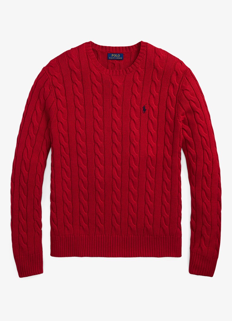 Ralph Lauren Heren Kabelgebreide trui met logoborduring in de kleur Park Avenue Red-2ZPD