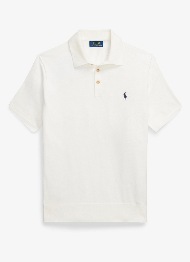 Ralph Lauren Heren Fijngebreide slim fit polo met logo in de kleur Deckwash White / Wit