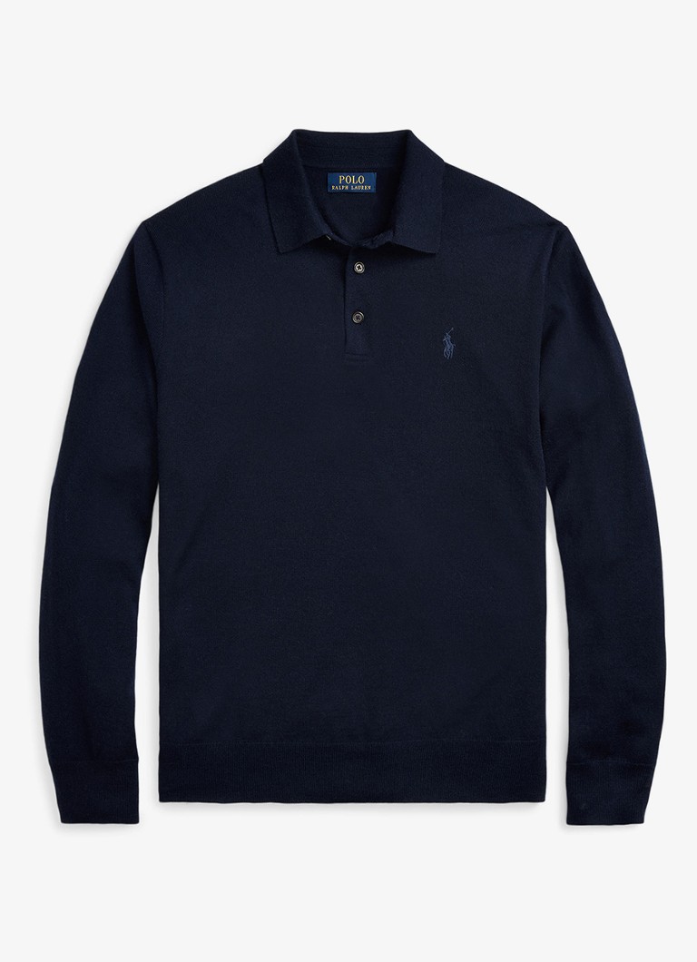Ralph Lauren Heren Fijngebreide trui van wol met polokraag in de kleur Blauw