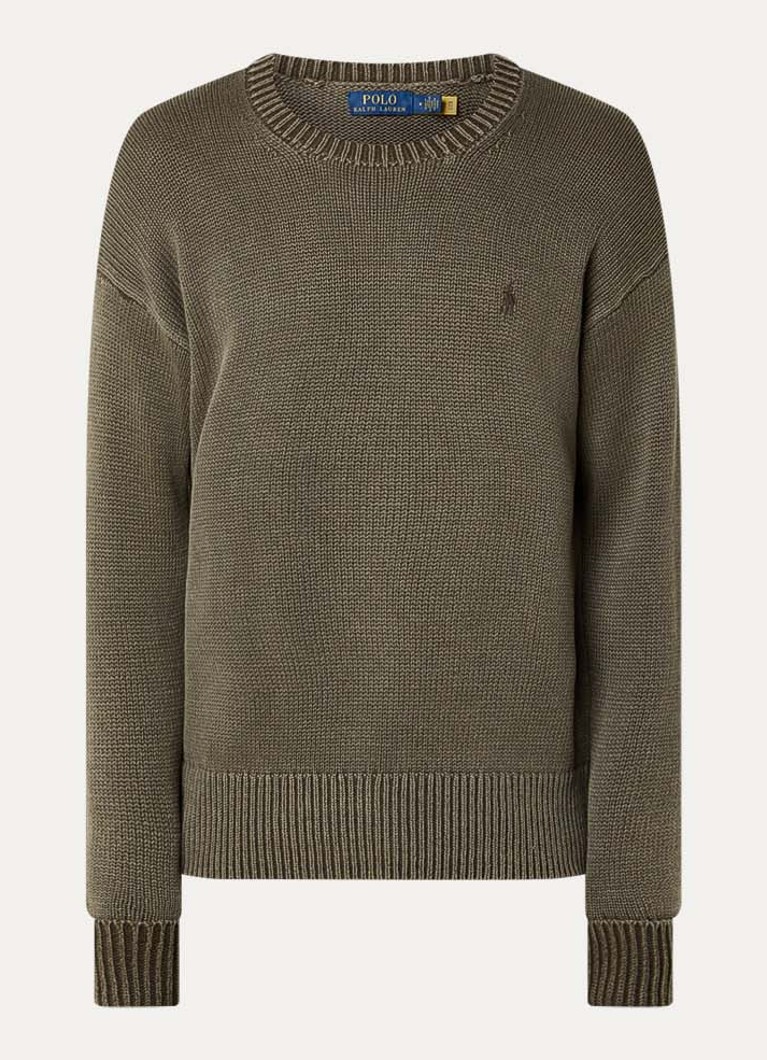 Ralph Lauren Heren Grofgebreide trui met logoborduring in de kleur Company Olive / Groen