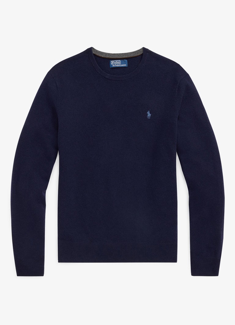 Ralph Lauren Heren Fijngebreide trui van wol met logoborduring in de kleur Hunter Navy / Donkerblauw