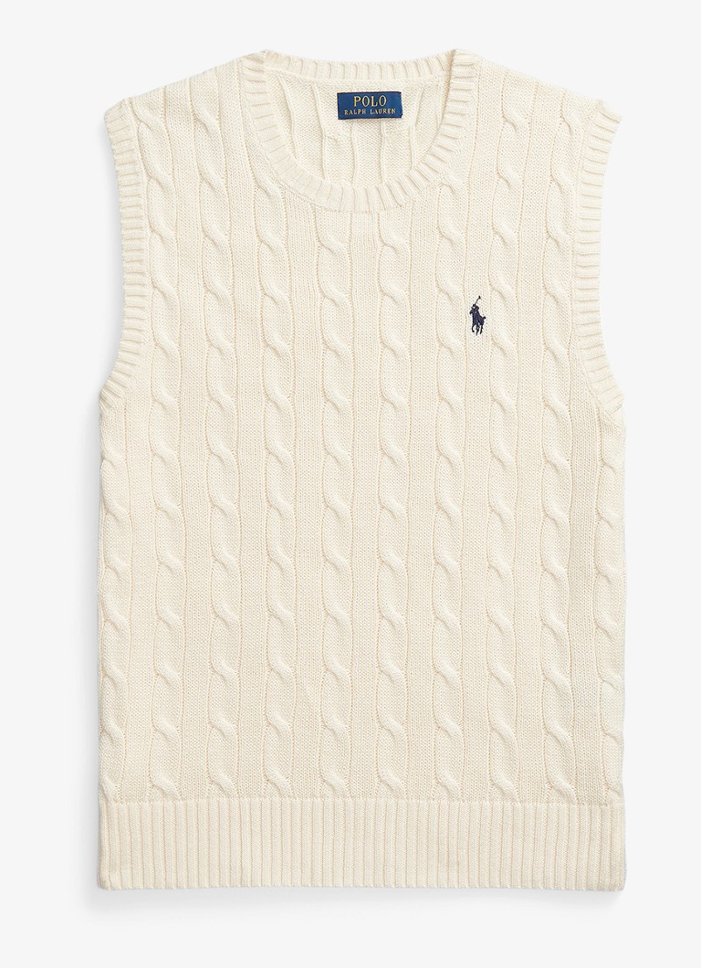 Ralph Lauren Heren Kabelgebreide spencer met logo in de kleur Andover Cream / Crème