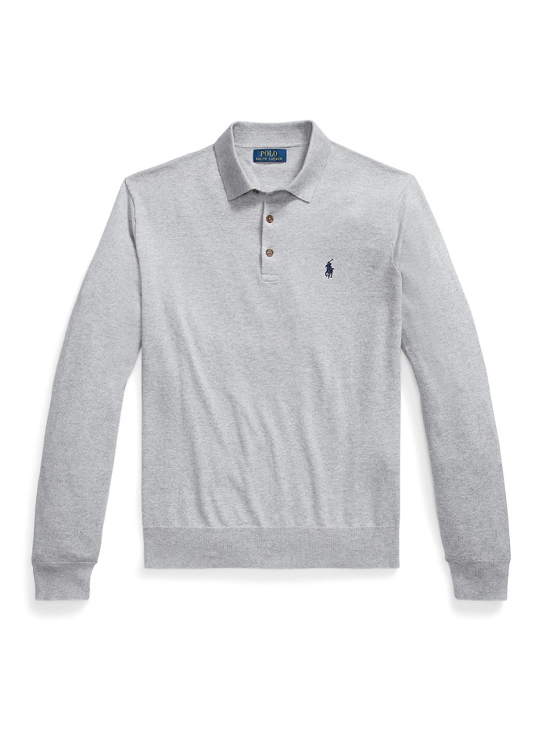 Ralph Lauren Heren Fijngebreide trui met logoborduring in de kleur Andover Heather / Lichtgrijs
