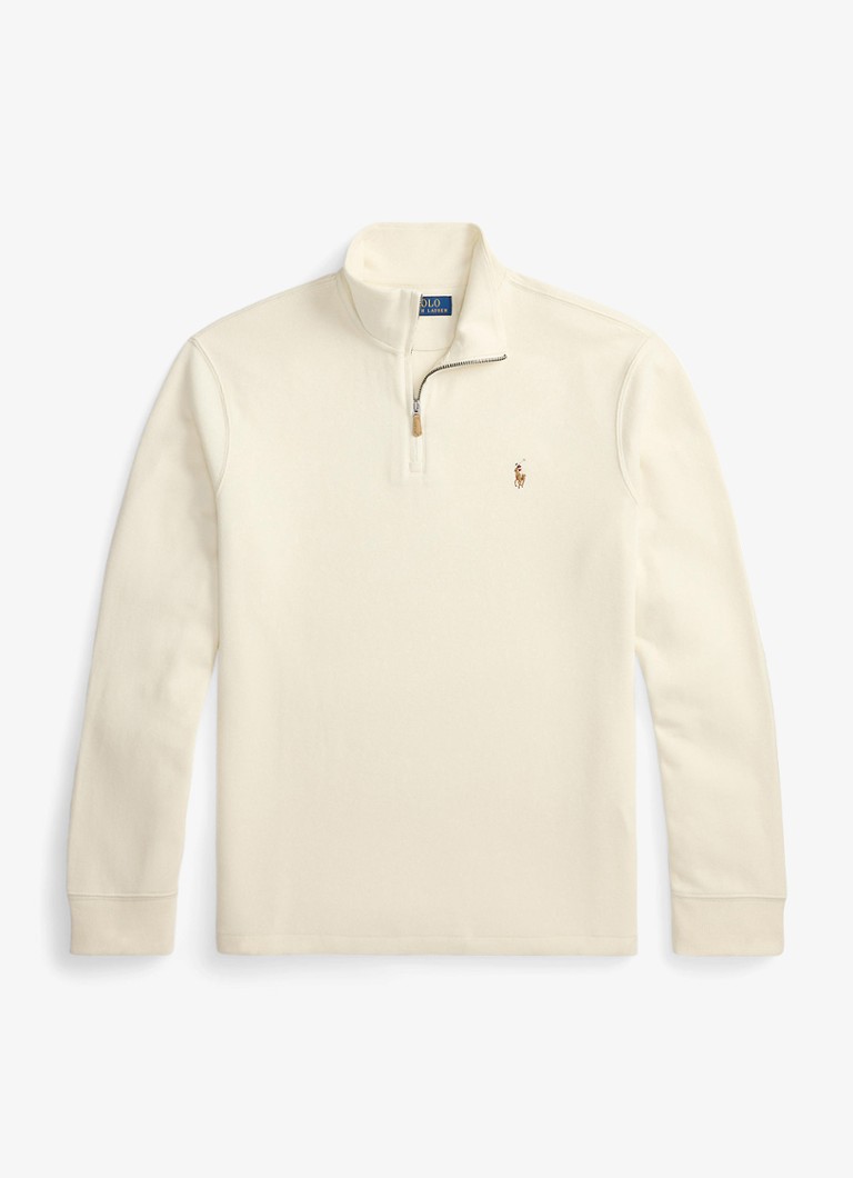 Ralph Lauren Heren Ribgebreide trui met halve rits in de kleur Parchment Cream / Creme