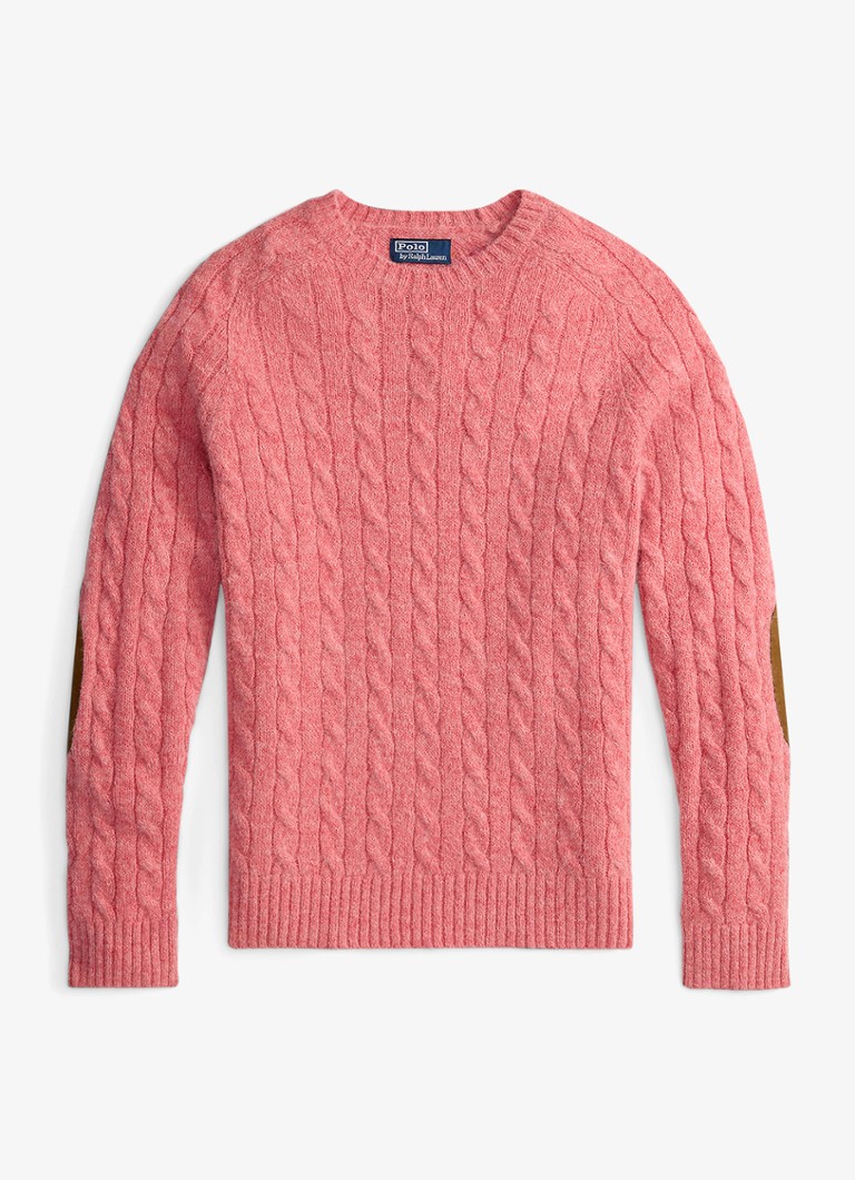 Ralph Lauren Heren Kabelgebreide trui in alpacawolblend in de kleur Strawberry Gelato Hthr / Roze