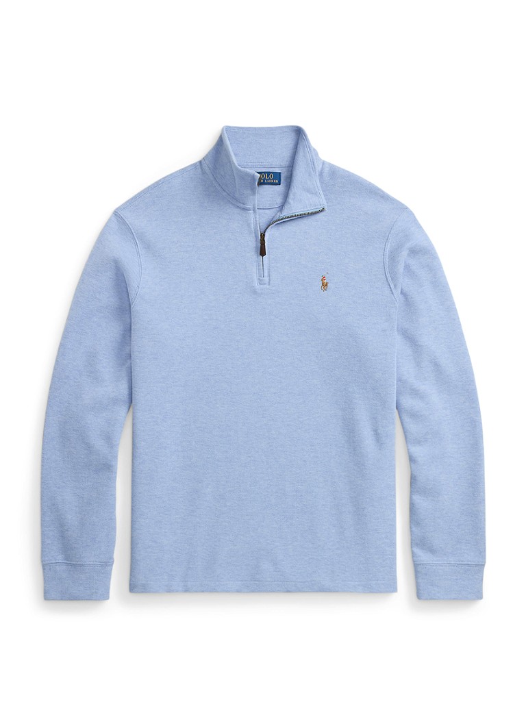 Ralph Lauren Heren Ribgebreide trui met halve rits in de kleur Isle Heather / Lichtblauw