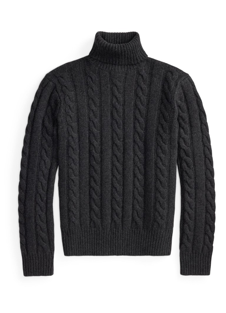 Ralph Lauren Heren Kabelgebreide coltrui in kasjmierblend in de kleur Dark Granite / Donkergrijs