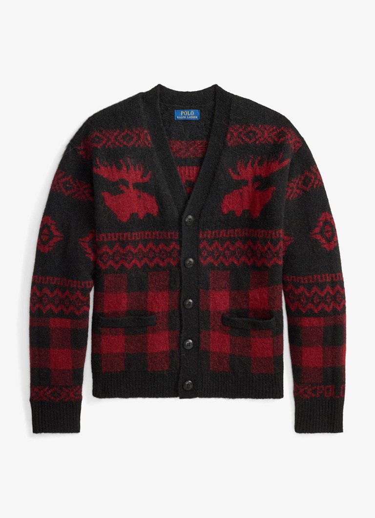 Ralph Lauren Heren Fijngebreid vest met ingebreid patroon in de kleur Black Red Combo / Rood