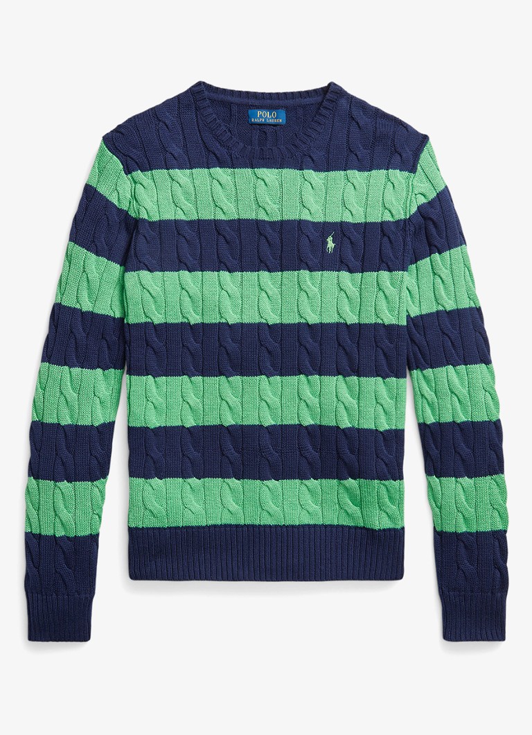 Ralph Lauren Heren Kabelgebreide trui met streepprint in de kleur Navy Green Combo-3YK1