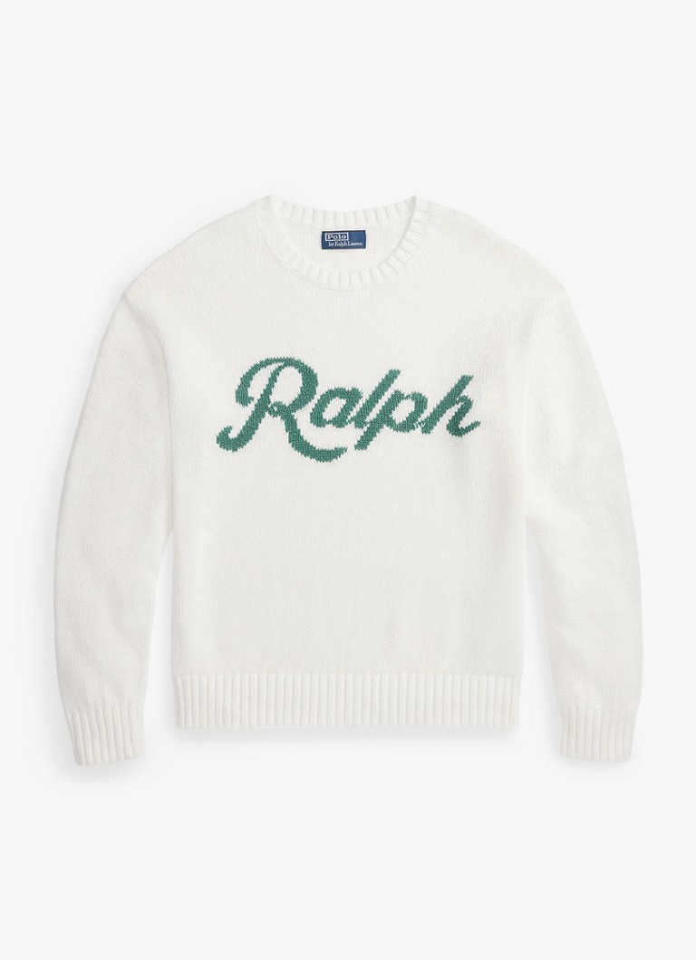 Ralph Lauren Heren Fijngebreide trui in linnenblend met logoprint in de kleur Deckwash White Combo-40JM