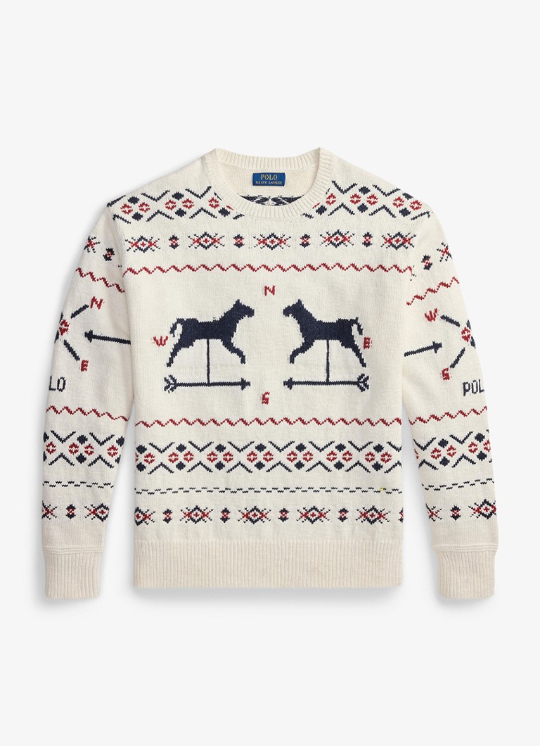 Ralph Lauren Heren Fijngebreide trui in linnenblend met ingebreid patroon in de kleur Cream Combo / Creme