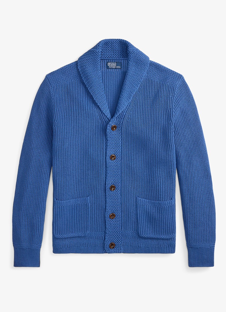 Ralph Lauren Heren Grofgebreid vest met sjaalkraag in de kleur Modern Royal-34YB