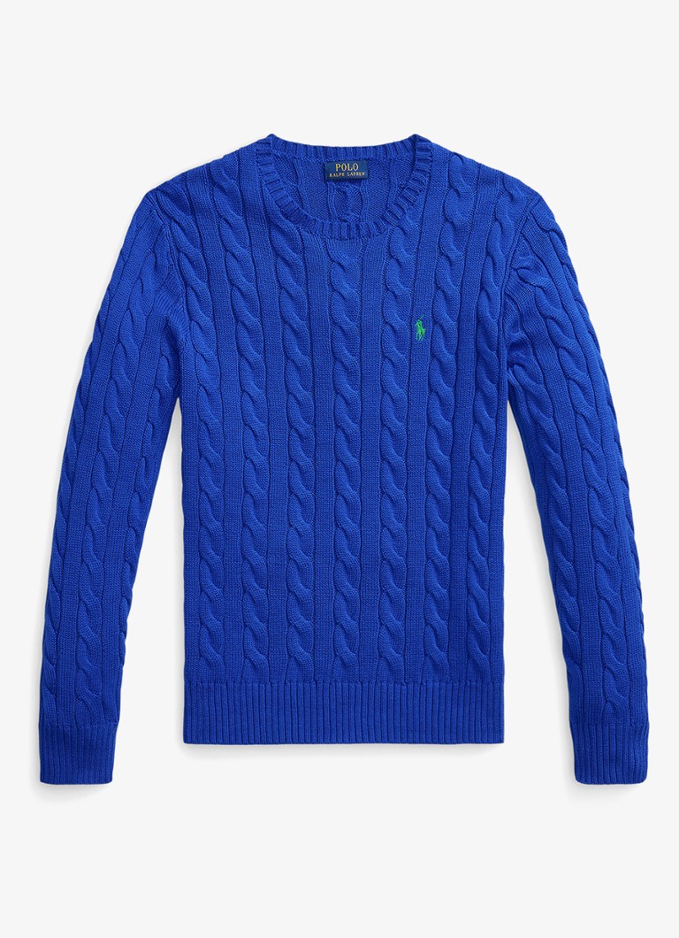 Ralph Lauren Heren Kabelgebreide pullover met logoborduring in de kleur Pacific Royal-2XK4