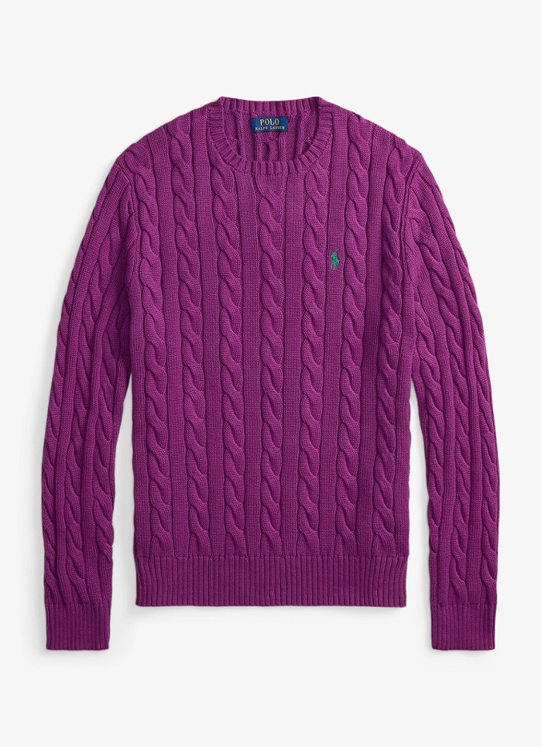 Ralph Lauren Heren Kabelgebreide pullover met logoborduring in de kleur Purple Dawn-37HO