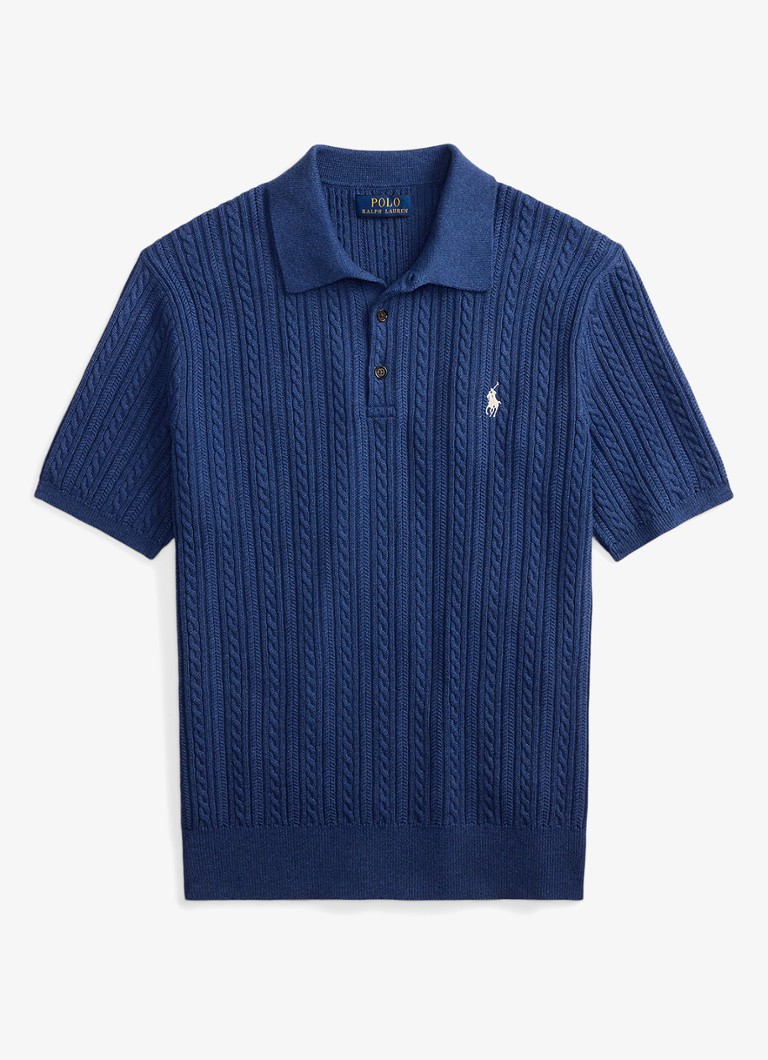 Ralph Lauren Heren Regular fit kabelgebreide polo met logoborduring in de kleur Rustic Navy Hthr-3R19