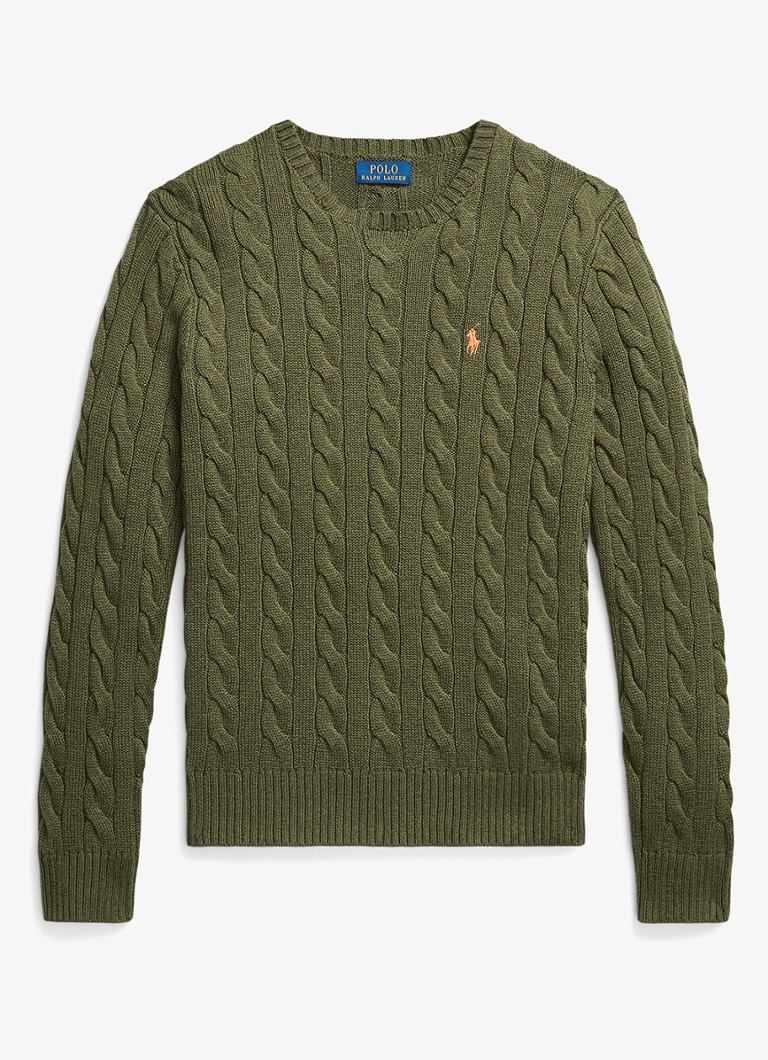 Ralph Lauren Heren Kabelgebreide pullover met logoborduring in de kleur Garden Trail Heather-419F