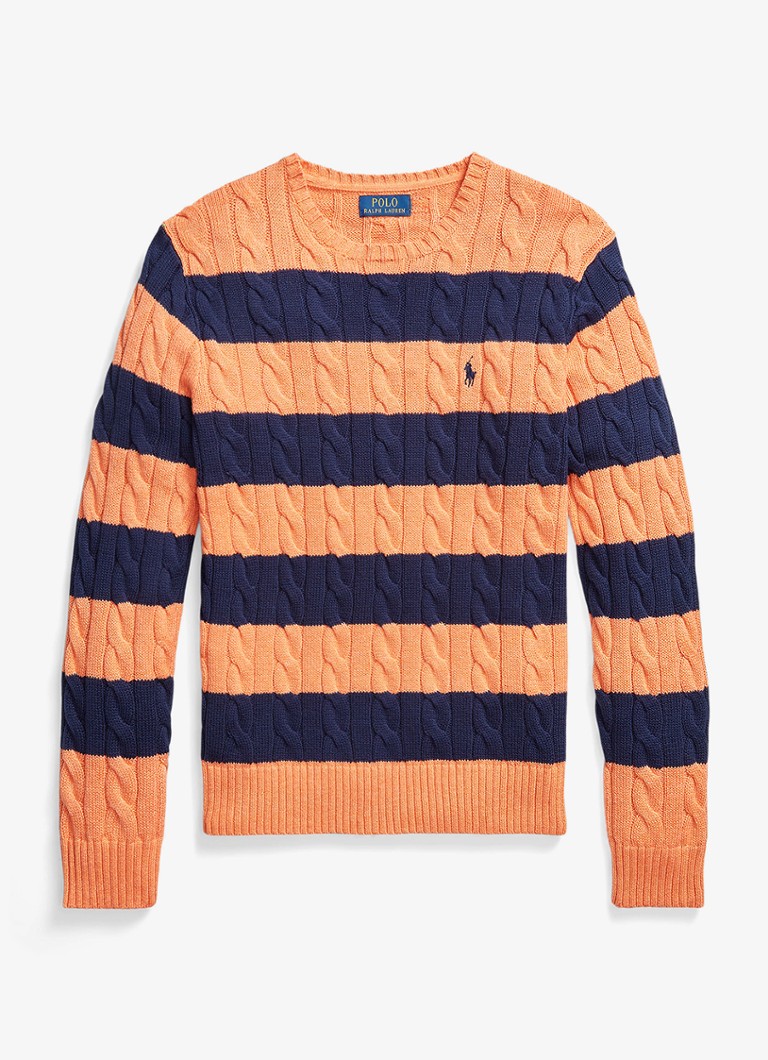 Ralph Lauren Heren Kabelgebreide trui met streepprint in de kleur Orange Navy Combo-ZYNM