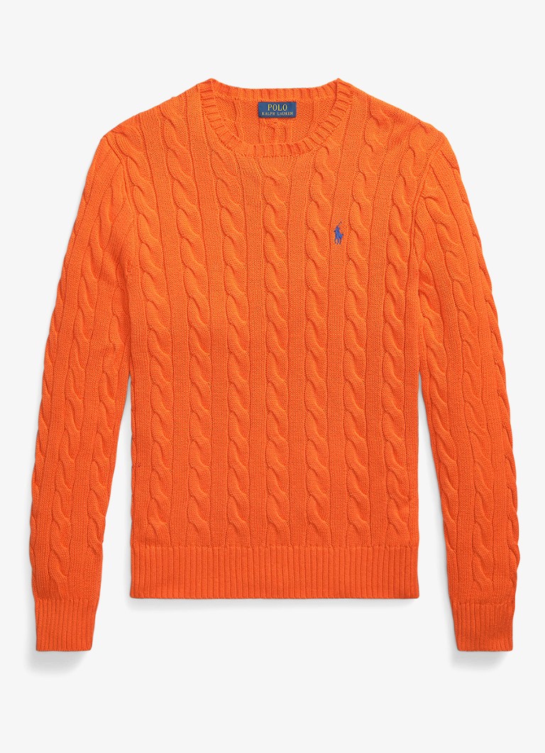 Ralph Lauren Heren Kabelgebreide pullover met logoborduring in de kleur Sailing Orange-36PH