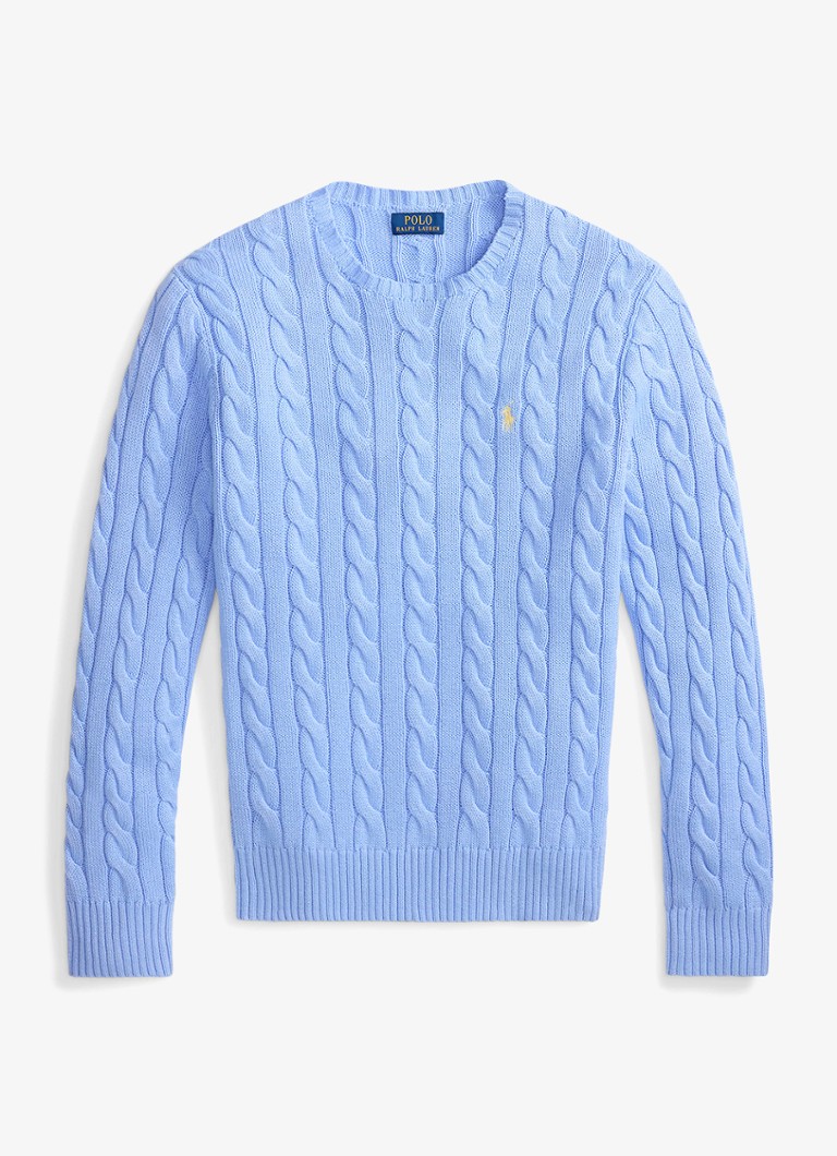 Ralph Lauren Heren Kabelgebreide pullover met logoborduring in de kleur Austin Blue-2YH1